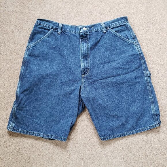 Vintage Y2K Wrangler Carpenter Shorts Size 38 Mens Baggy Medium Wash Jean Shorts - Picture 3 of 10